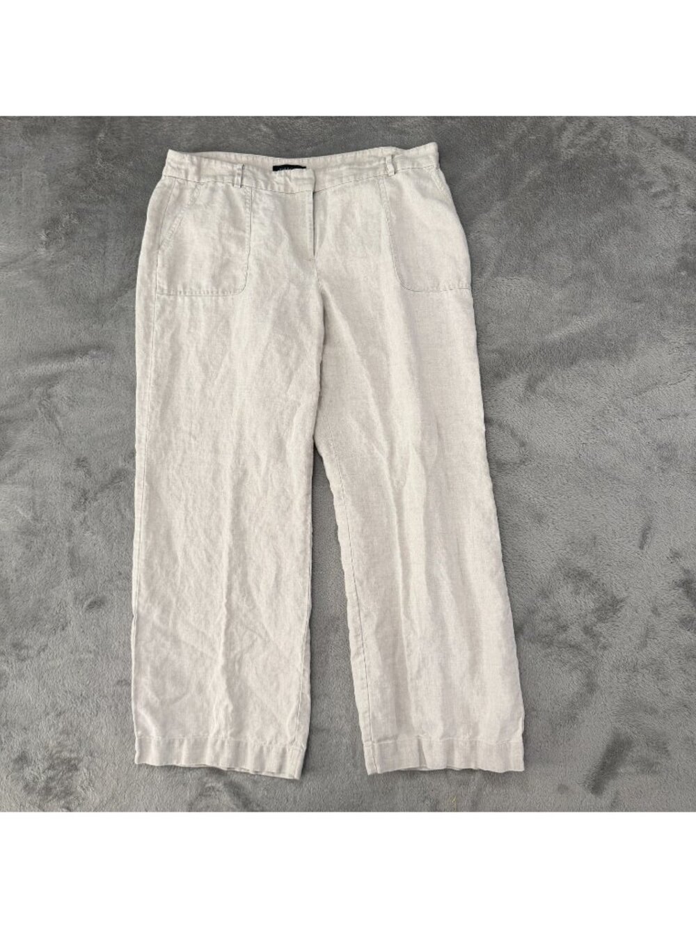 Talbots 100% Linen Pants Womens size 14 Petite Straight Wide Leg Beige